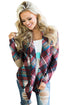 Sexy Purple Suede Elbow Patch Long Sleeve Plaid Cardigan